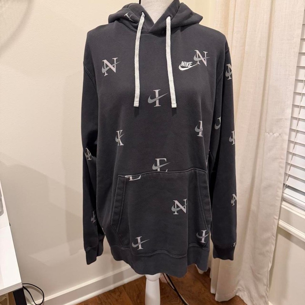 Nike All-Over Sportswear Club Fleece Monogram Hoodie Charcoal Grey Mens L Tall
